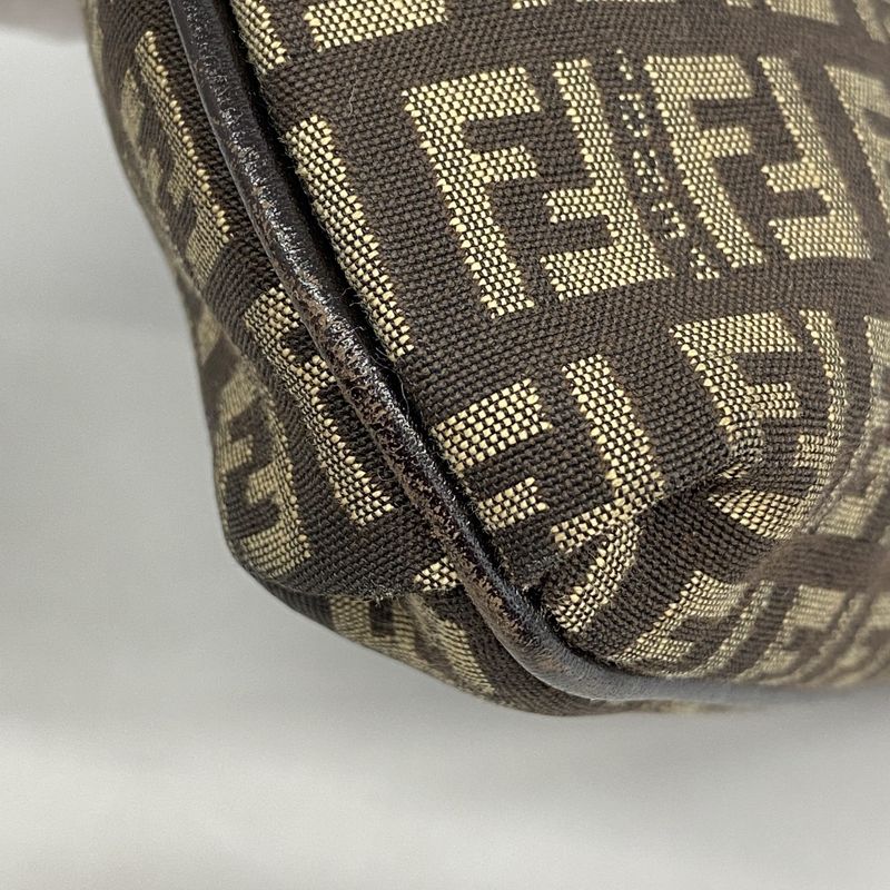 Fendi Shoulder Bag Zucchino Nylon Canvas Brown Silver Hardware