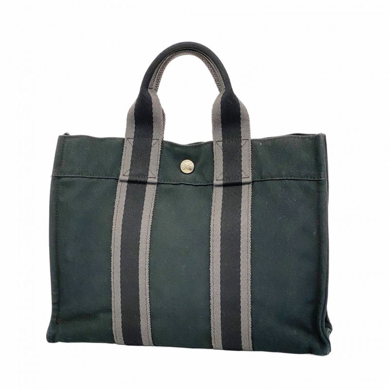 Hermes Handbag Fourre Tout PM Canvas Black Silver Hardware Women