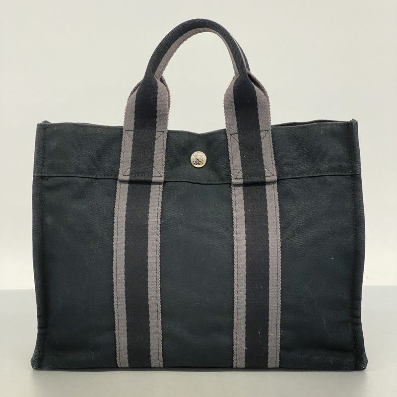 Hermes Handbag Fourre Tout PM Canvas Black Silver Hardware Women
