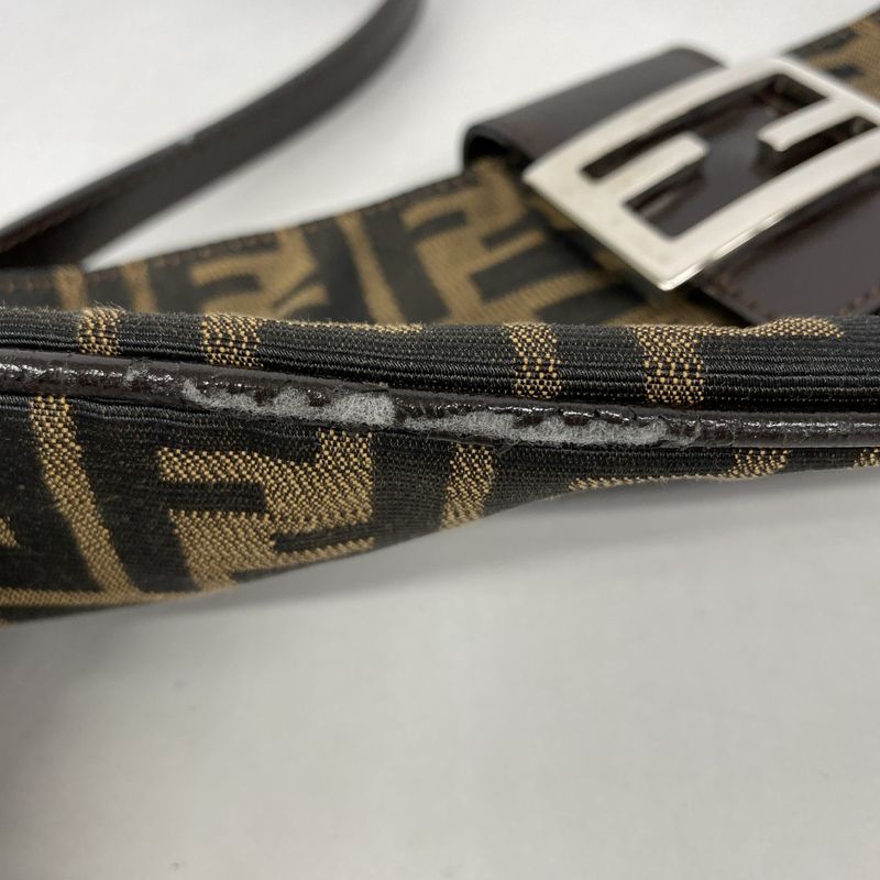 Fendi Shoulder Bag Zucca Nylon Canvas Brown Silver Hardware Women