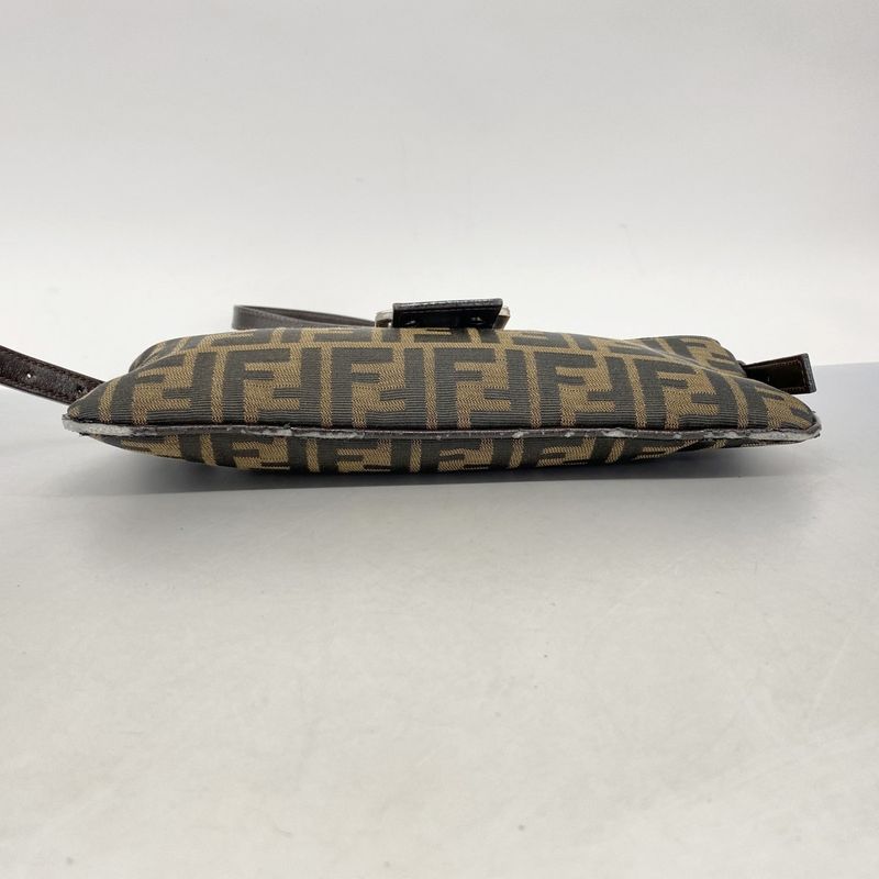 Fendi Shoulder Bag Zucca Nylon Canvas Brown Silver Hardware Women