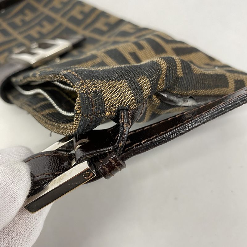 Fendi Shoulder Bag Zucca Nylon Canvas Brown Silver Hardware Women