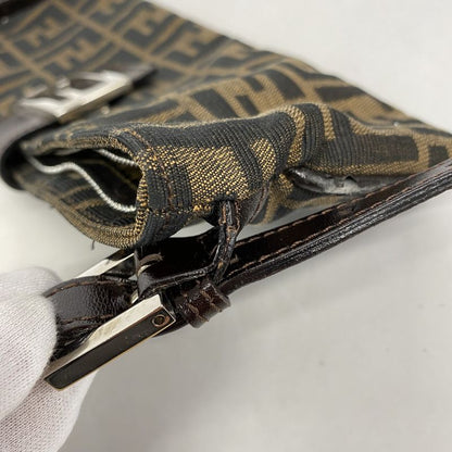 Fendi Shoulder Bag Zucca Nylon Canvas Brown Silver Hardware Women