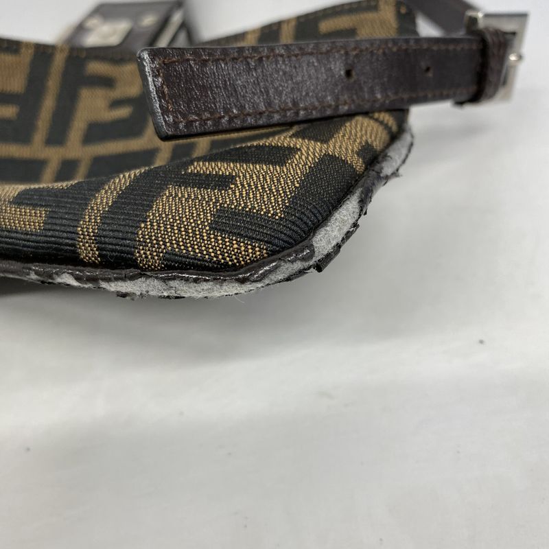 Fendi Shoulder Bag Zucca Nylon Canvas Brown Silver Hardware Women