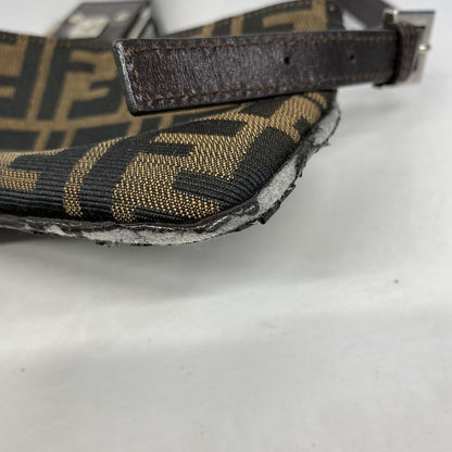 Fendi Shoulder Bag Zucca Nylon Canvas Brown Silver Hardware Women