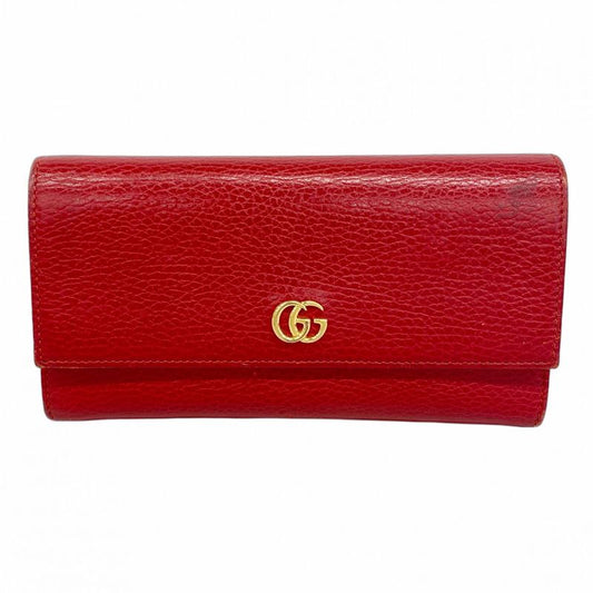 Gucci Long Wallet GG Marmont 456116 Leather Red Gold Hardware Women