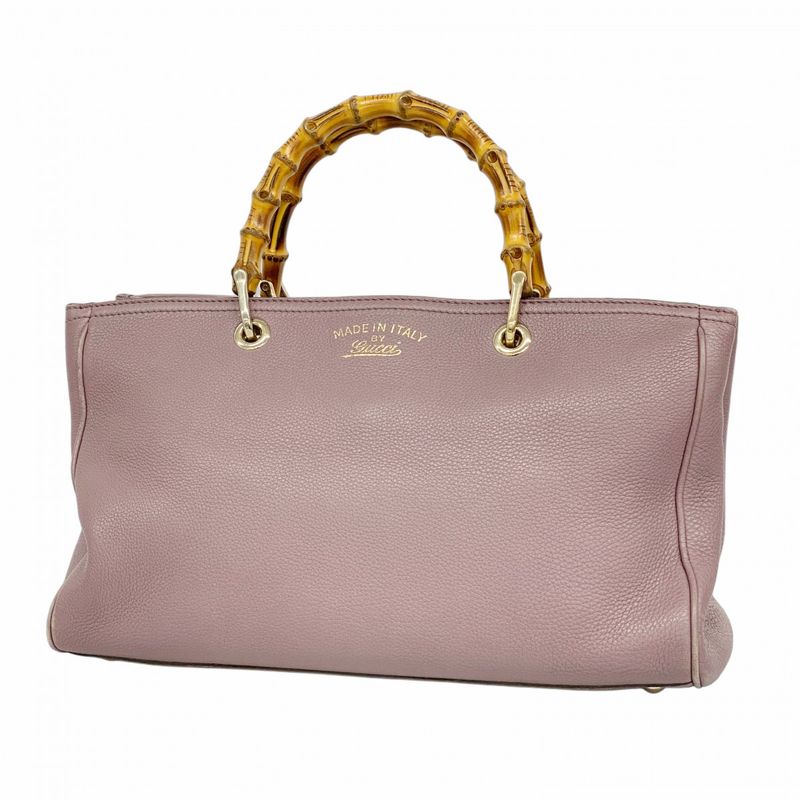 Gucci Handbag Bamboo 323660 Leather Purple Chien Pan Gold Hardware Women