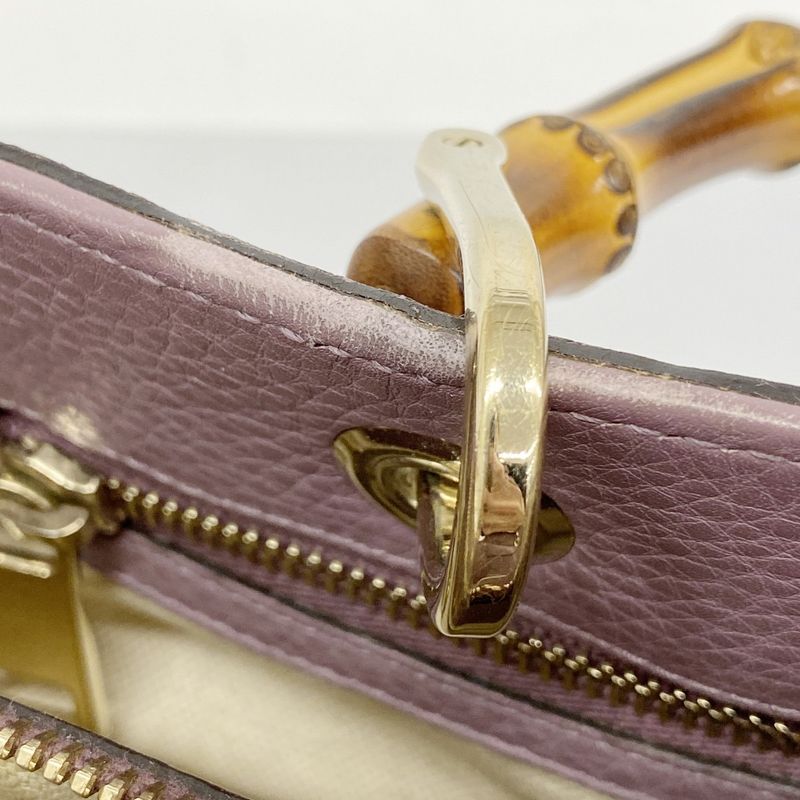 Gucci Handbag Bamboo 323660 Leather Purple Chien Pan Gold Hardware Women