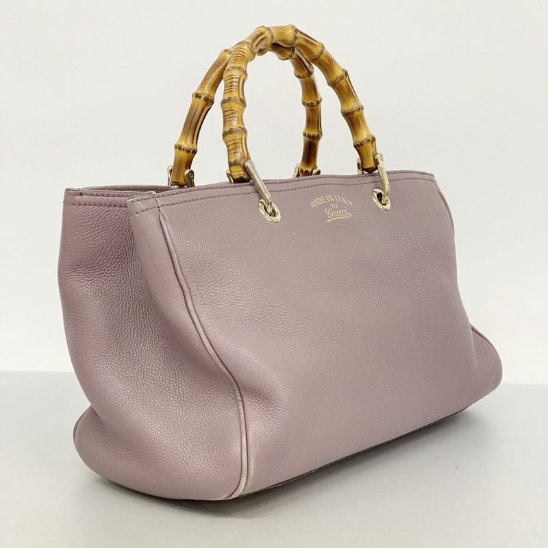 Gucci Handbag Bamboo 323660 Leather Purple Chien Pan Gold Hardware Women