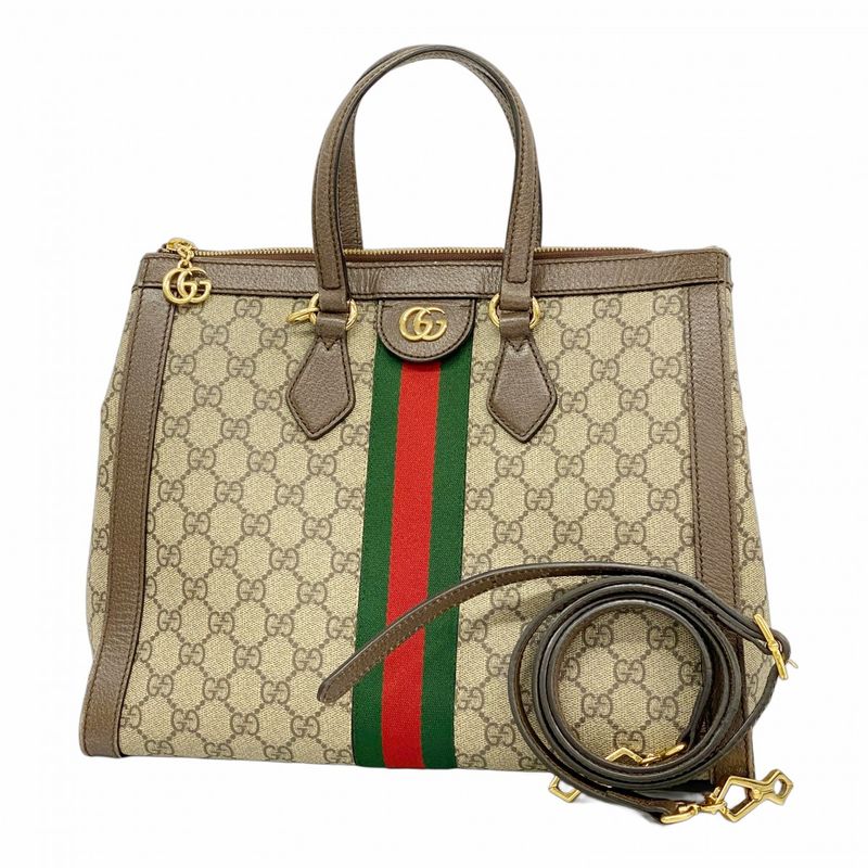 Gucci Tote Bag Ophidia 524537 PVC Brown Gold Hardware 2way Bag Women's