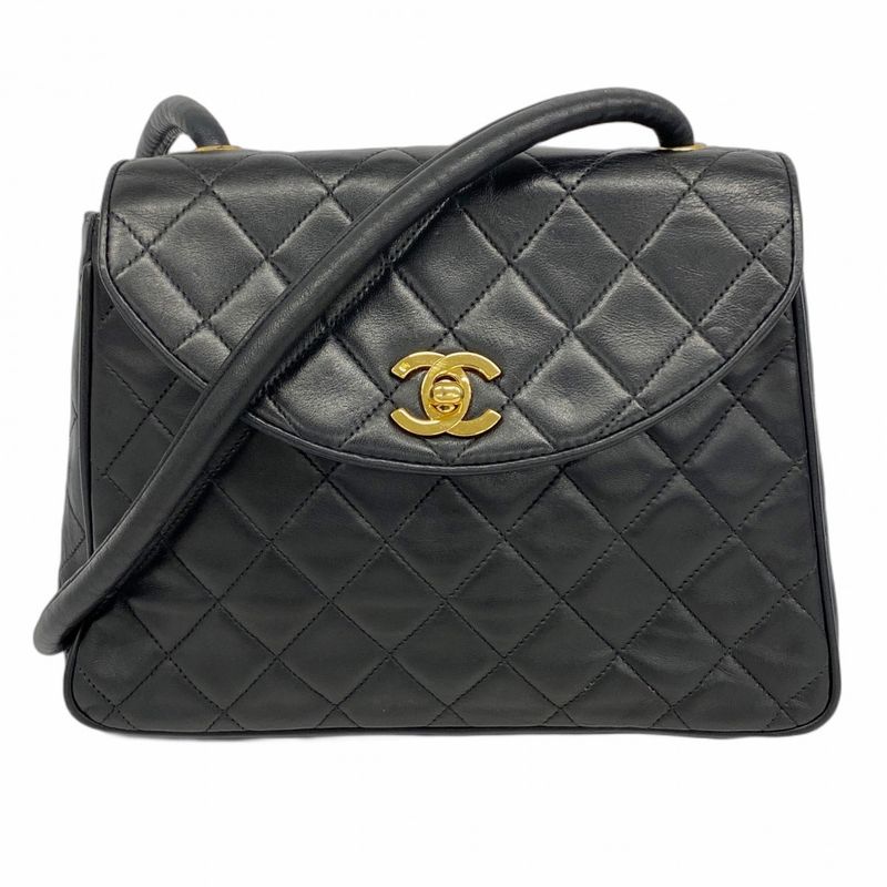Chanel Shoulder Bag Matelasse Lambskin Black Gold Hardware Women