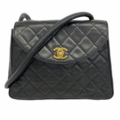 Chanel Shoulder Bag Matelasse Lambskin Black Gold Hardware Women