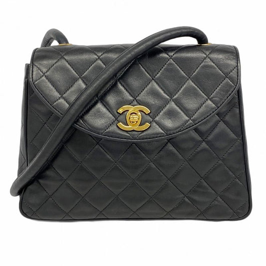 Chanel Shoulder Bag Matelasse Lambskin Black Gold Hardware Women