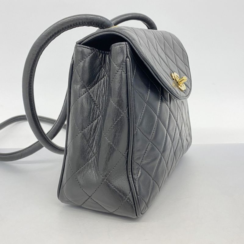 Chanel Shoulder Bag Matelasse Lambskin Black Gold Hardware Women