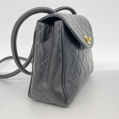 Chanel Shoulder Bag Matelasse Lambskin Black Gold Hardware Women