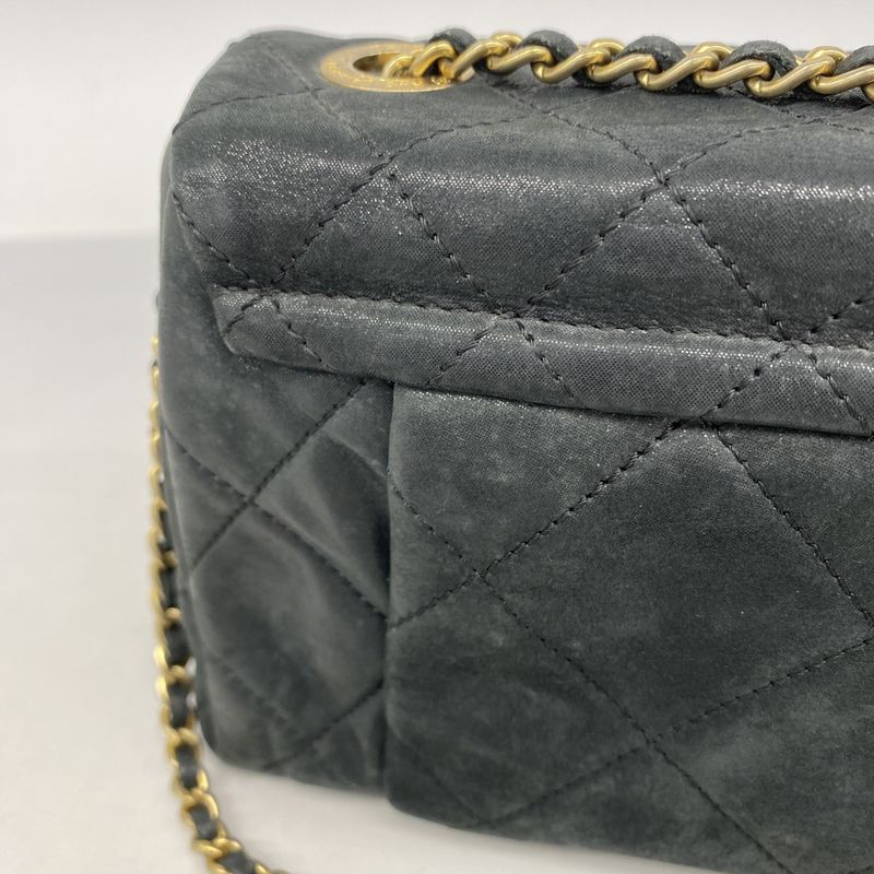 Chanel Shoulder Bag Matelasse Leather Black Gold Hardware Women