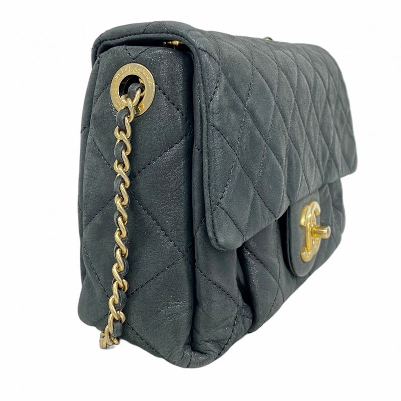 Chanel Shoulder Bag Matelasse Leather Black Gold Hardware Women