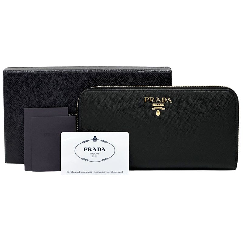 Prada Wallets Women Men Branded Long Wallet Saffiano Black 1ml506 Black Round