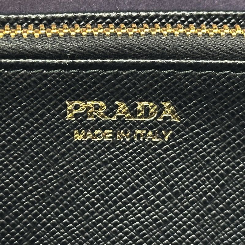 Prada Wallets Women Men Branded Long Wallet Saffiano Black 1ml506 Black Round