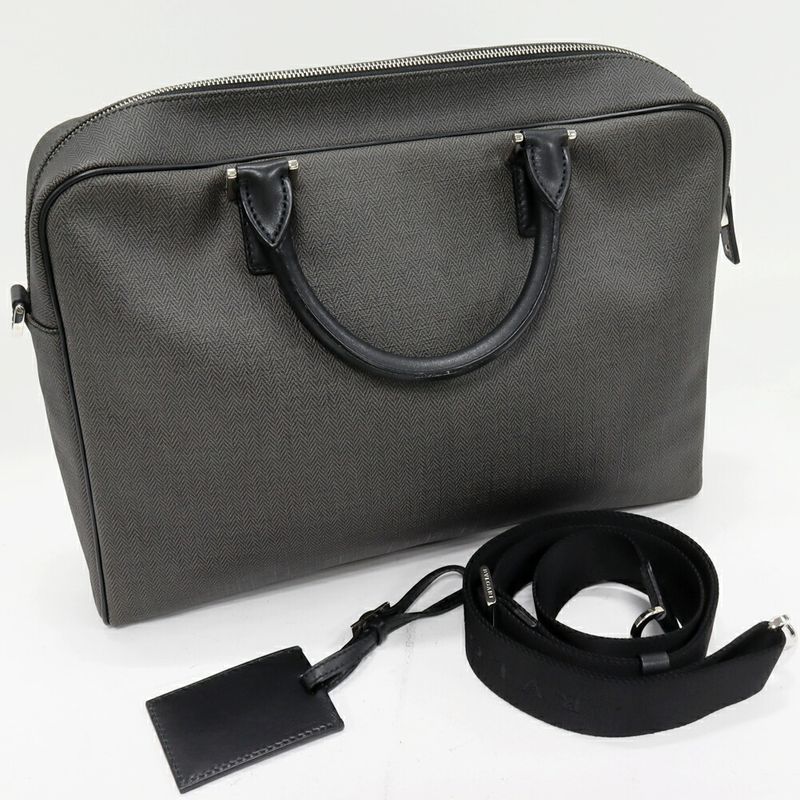 Bulgari Briefcase Business Bag Weekend PVC Canvas X Calf Gray X Black 2WAY
