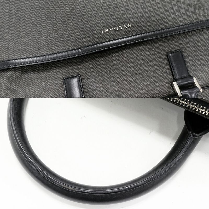 Bulgari Briefcase Business Bag Weekend PVC Canvas X Calf Gray X Black 2WAY
