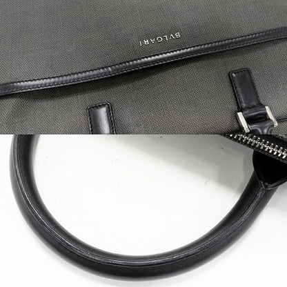 Bulgari Briefcase Business Bag Weekend PVC Canvas X Calf Gray X Black 2WAY