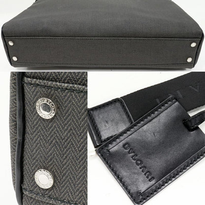 Bulgari Briefcase Business Bag Weekend PVC Canvas X Calf Gray X Black 2WAY
