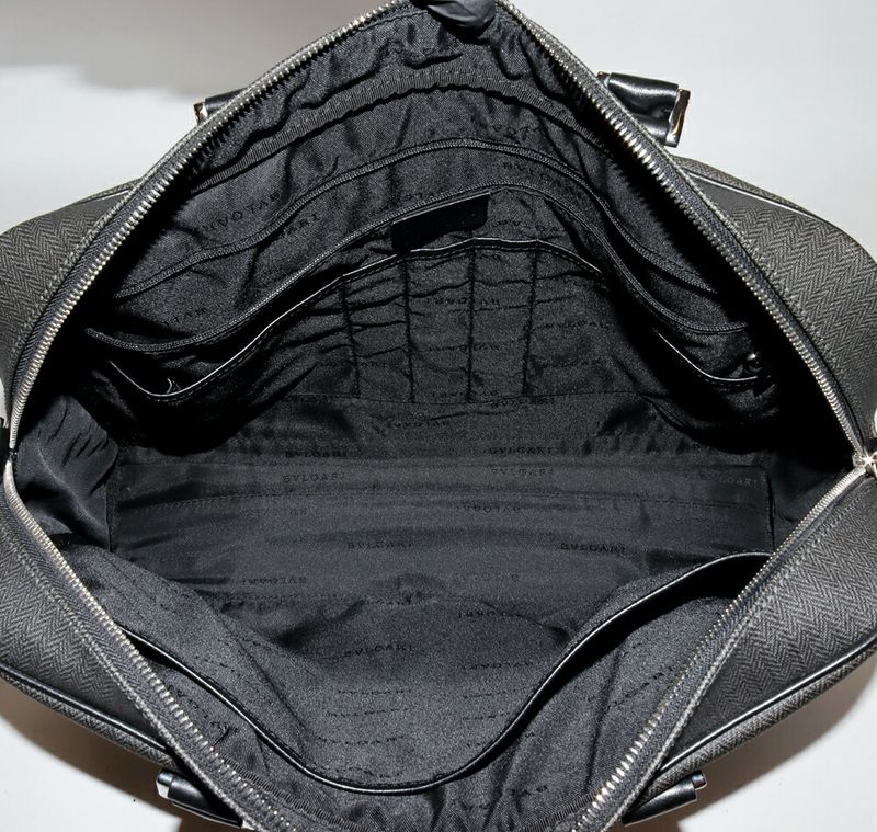 Bulgari Briefcase Business Bag Weekend PVC Canvas X Calf Gray X Black 2WAY