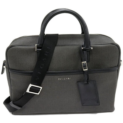 Bulgari Briefcase Business Bag Weekend PVC Canvas X Calf Gray X Black 2WAY
