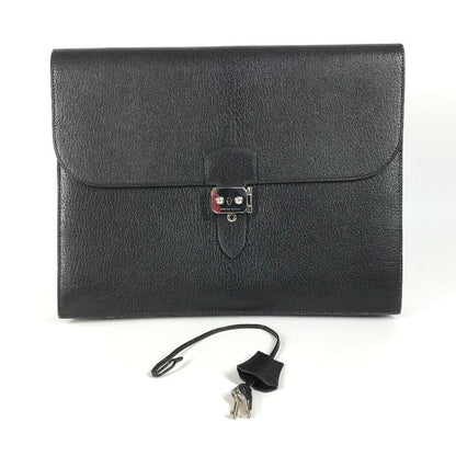 Hermes Clutch Bag Sac A Depeches Leather Black