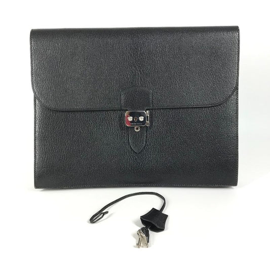 Hermes Clutch Bag Sac A Depeches Leather Black
