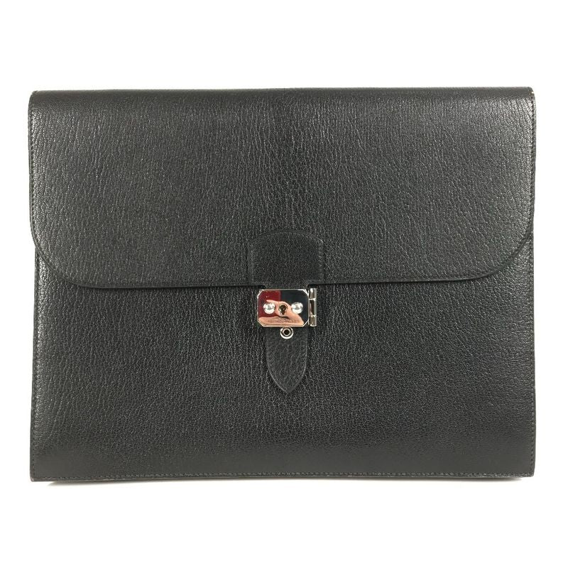 Hermes Clutch Bag Sac A Depeches Leather Black