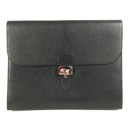 Hermes Clutch Bag Sac A Depeches Leather Black