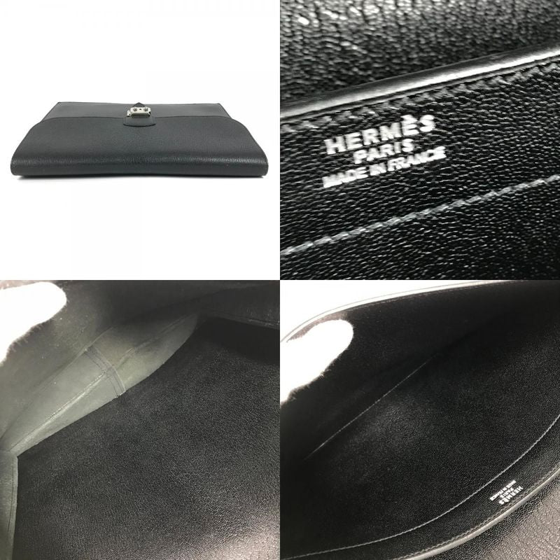 Hermes Clutch Bag Sac A Depeches Leather Black