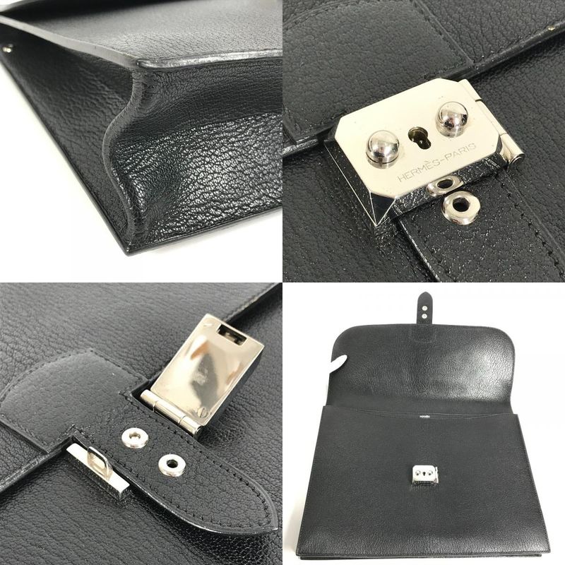 Hermes Clutch Bag Sac A Depeches Leather Black