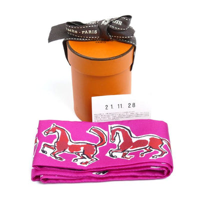 Hermes Twilly Chevaux En Liberte Liberty Horse Scarf Pink/red/white 063803s 16