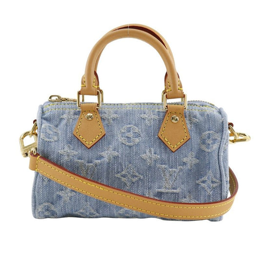 Louis Vuitton Nano Speedy 2WAY Shoulder M11212 Monogram Denim Sky Blue Ladies