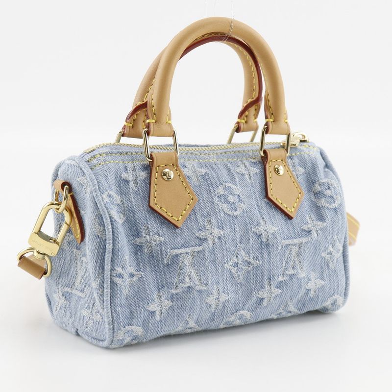 Louis Vuitton Nano Speedy 2WAY Shoulder M11212 Monogram Denim Sky Blue Ladies