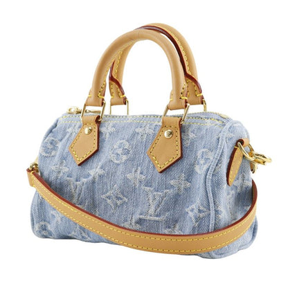 Louis Vuitton Nano Speedy 2WAY Shoulder M11212 Monogram Denim Sky Blue Ladies