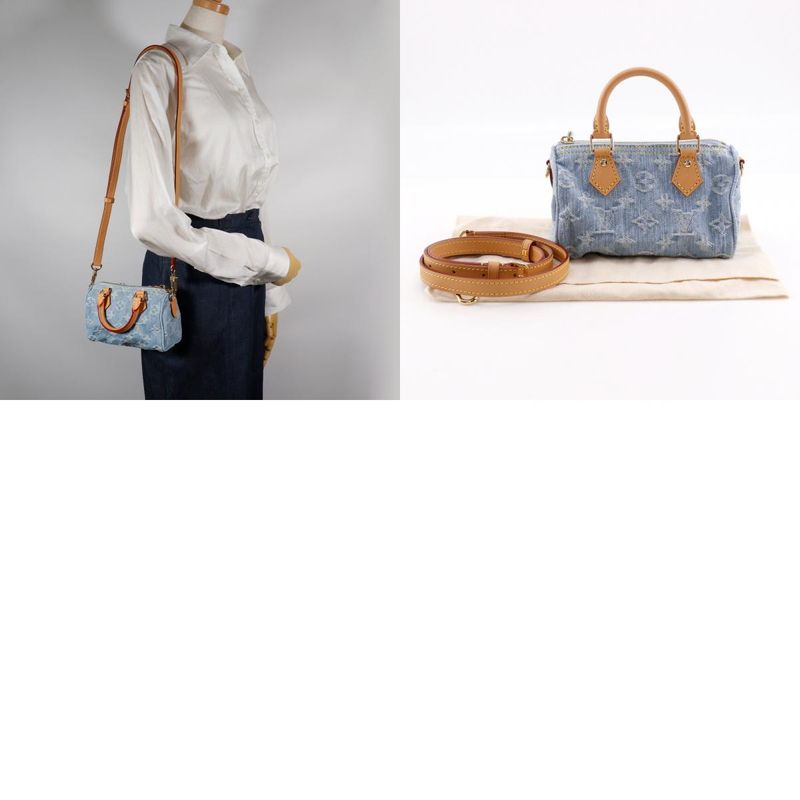 Louis Vuitton Nano Speedy 2WAY Shoulder M11212 Monogram Denim Sky Blue Ladies
