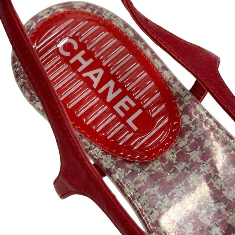 Chanel Sandals Shoes Leather Red Coco Mark Clear Thong Sandals Flat Sandals