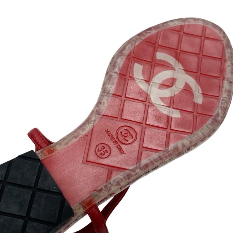Chanel Sandals Shoes Leather Red Coco Mark Clear Thong Sandals Flat Sandals