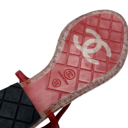 Chanel Sandals Shoes Leather Red Coco Mark Clear Thong Sandals Flat Sandals