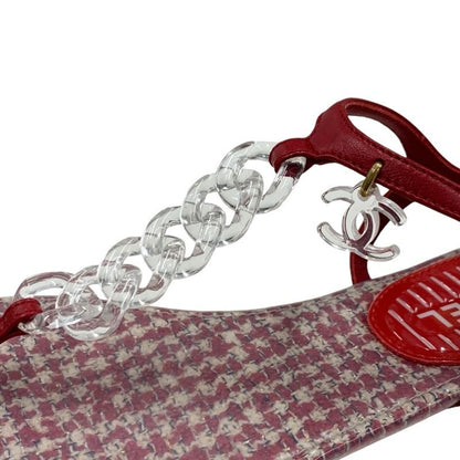 Chanel Sandals Shoes Leather Red Coco Mark Clear Thong Sandals Flat Sandals