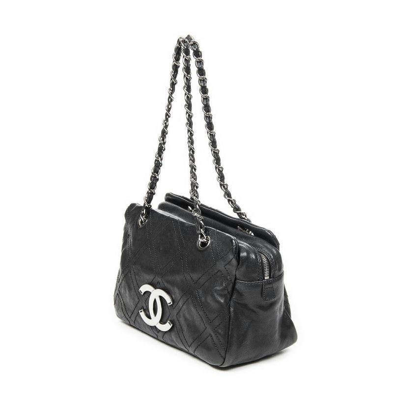 Chanel Small Diamond Stitch Tote Black Matelasse Diamond Stitch Leather A