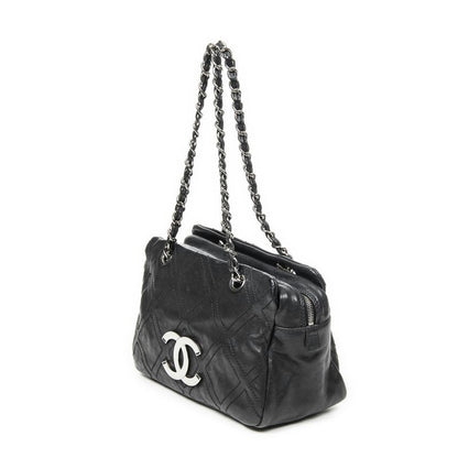 Chanel Small Diamond Stitch Tote Black Matelasse Diamond Stitch Leather A