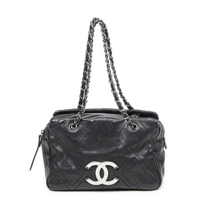 Chanel Small Diamond Stitch Tote Black Matelasse Diamond Stitch Leather A