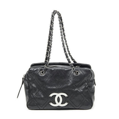 Chanel Small Diamond Stitch Tote Black Matelasse Diamond Stitch Leather A