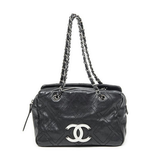 Chanel Small Diamond Stitch Tote Black Matelasse Diamond Stitch Leather A