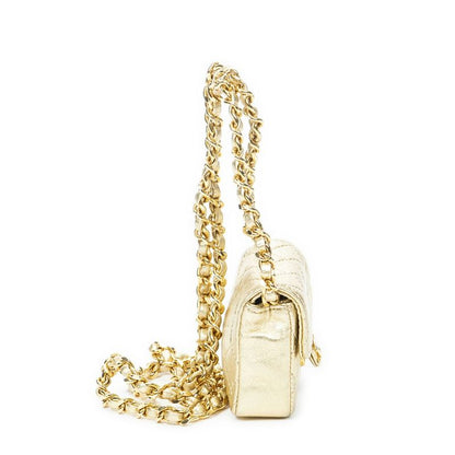 Chanel Vintage Micro Mini Chain Crossbody Gold Matelasse Lambskin Leather A